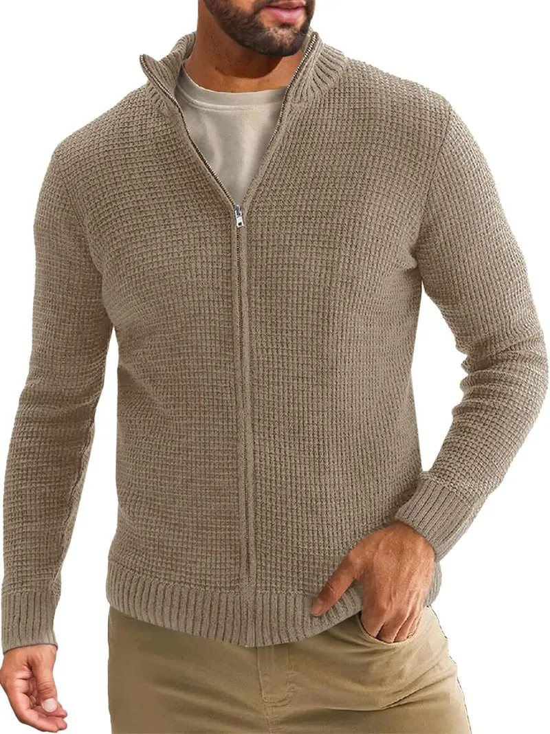 Herren Reißverschluss-Strickjacke mit Waffelstruktur und Stehkragen Drune