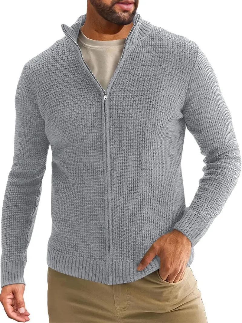Herren Reißverschluss-Strickjacke mit Waffelstruktur und Stehkragen Drune