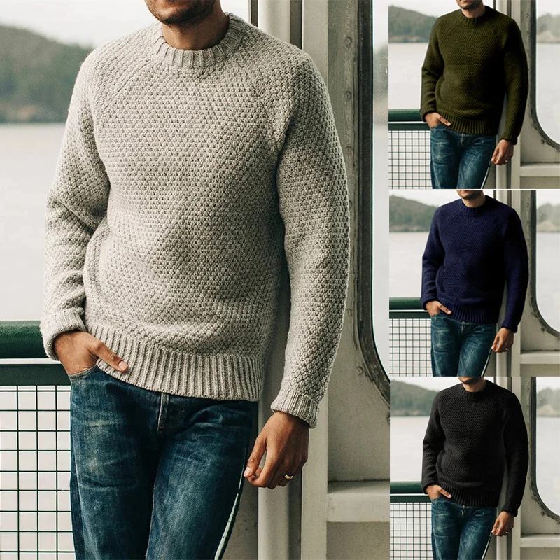 Herren Raglan-Strukturpullover mit Wabenstruktur und Rippbündchen Drune
