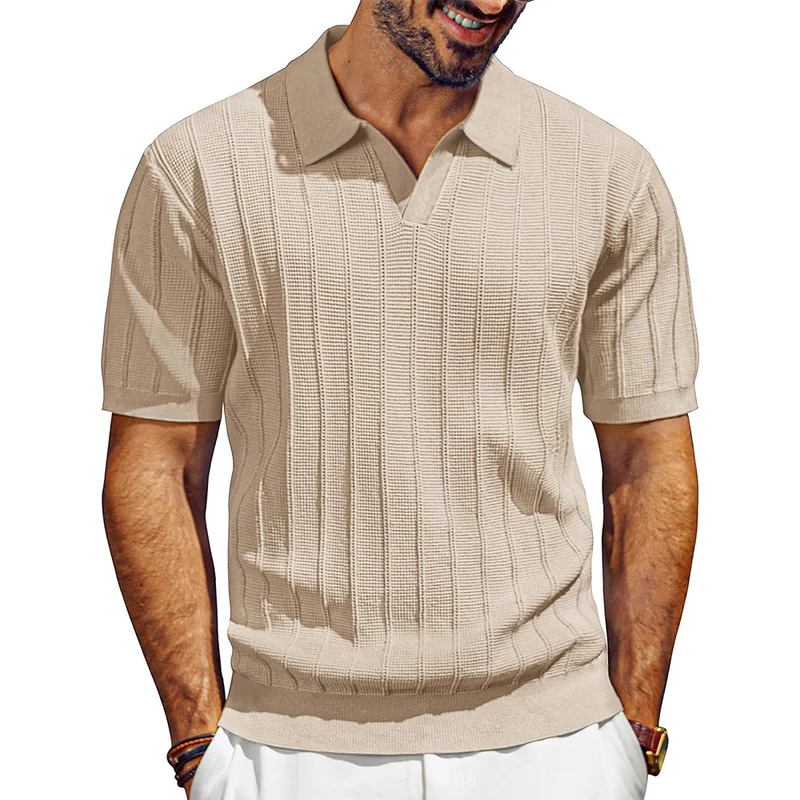 Herren leichtes Kurzarm Strick-Poloshirt mit strukturiertem Rippmuster Drune