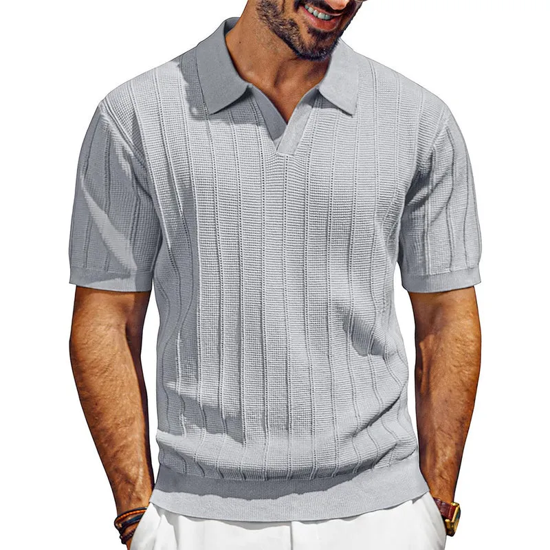 Herren leichtes Kurzarm Strick-Poloshirt mit strukturiertem Rippmuster Drune