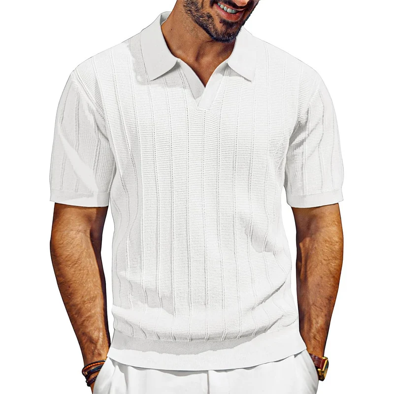 Herren leichtes Kurzarm Strick-Poloshirt mit strukturiertem Rippmuster Drune