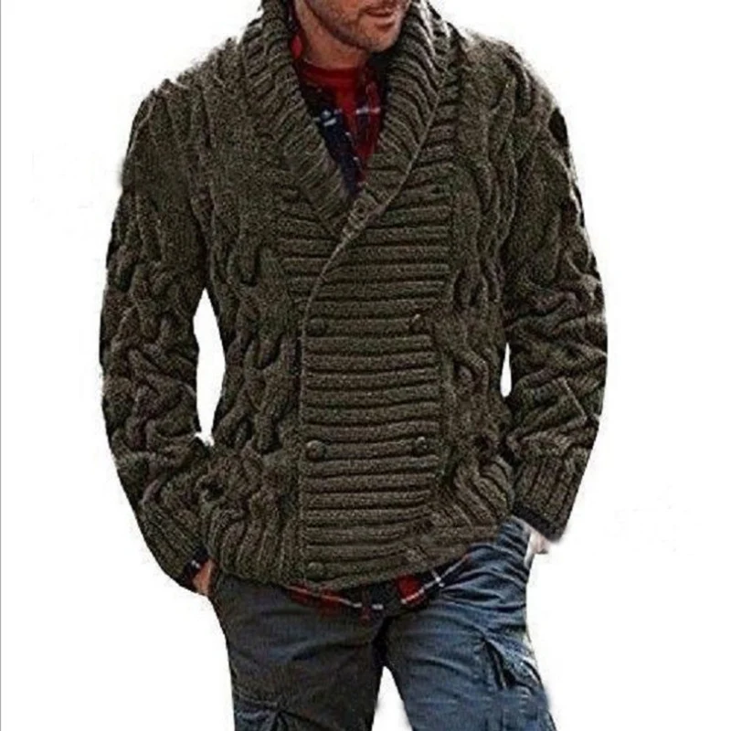 Herren Grobstrick-Cardigan mit Schalkragen und Zopfmuster Drune