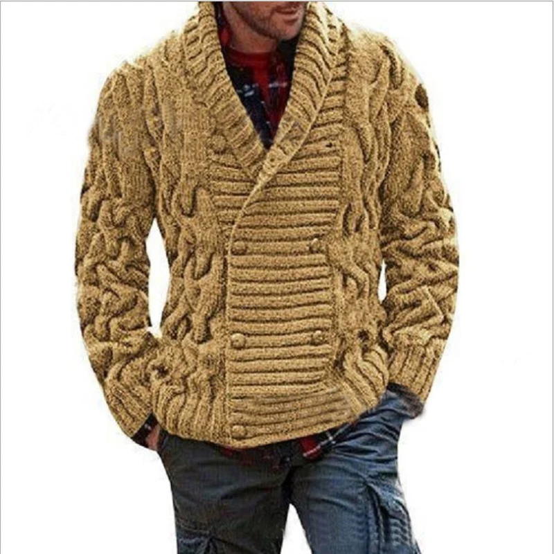 Herren Grobstrick-Cardigan mit Schalkragen und Zopfmuster Drune