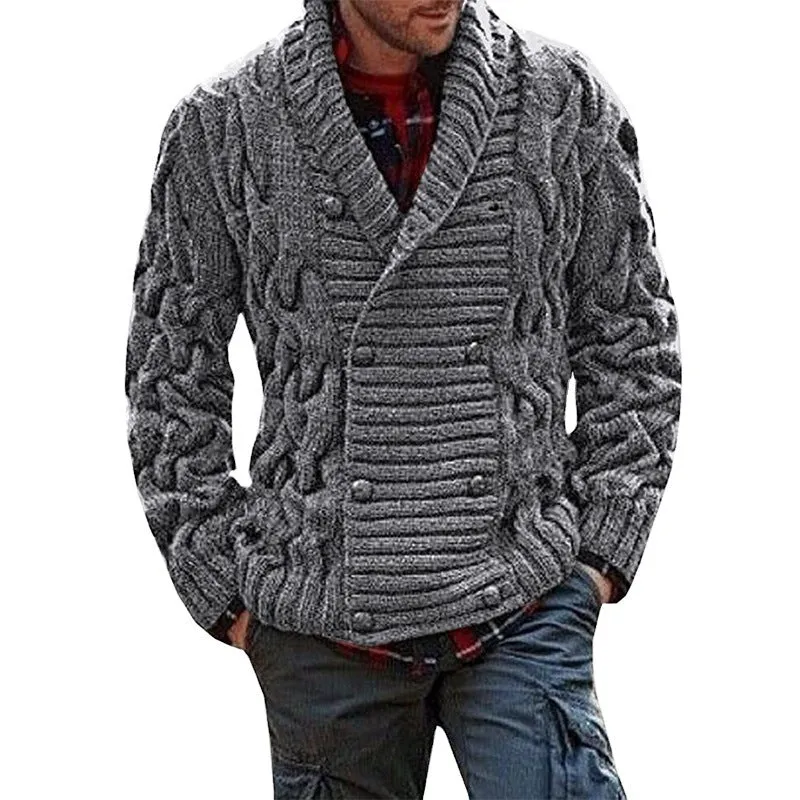 Herren Grobstrick-Cardigan mit Schalkragen und Zopfmuster Drune