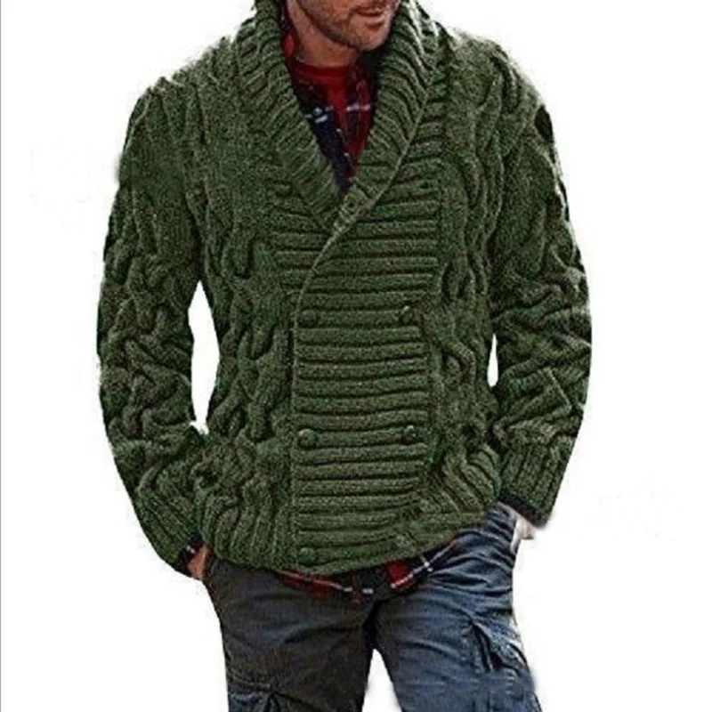 Herren Grobstrick-Cardigan mit Schalkragen und Zopfmuster Drune