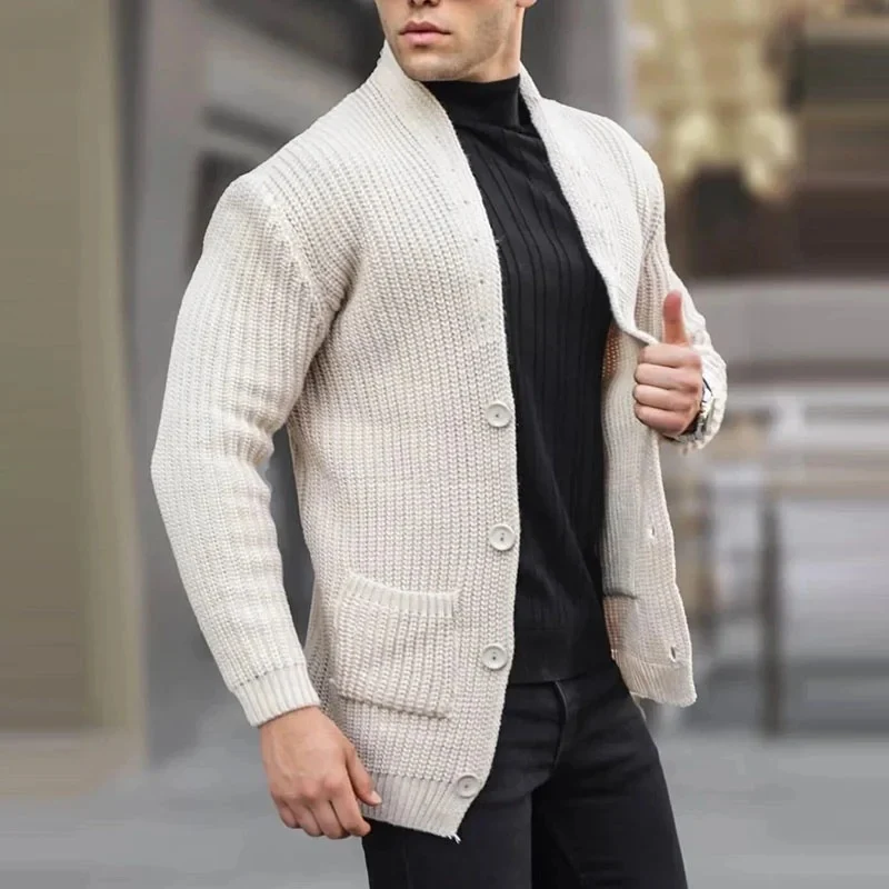 Herren Grobstrick-Cardigan mit Schalkragen und aufgesetzten Taschen Drune