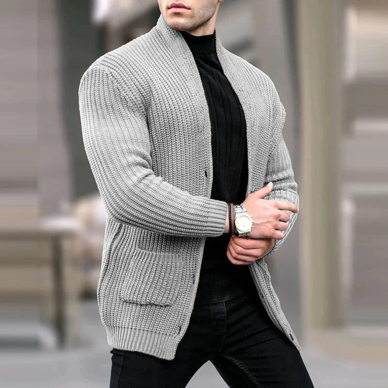 Herren Grobstrick-Cardigan mit Schalkragen und aufgesetzten Taschen Drune