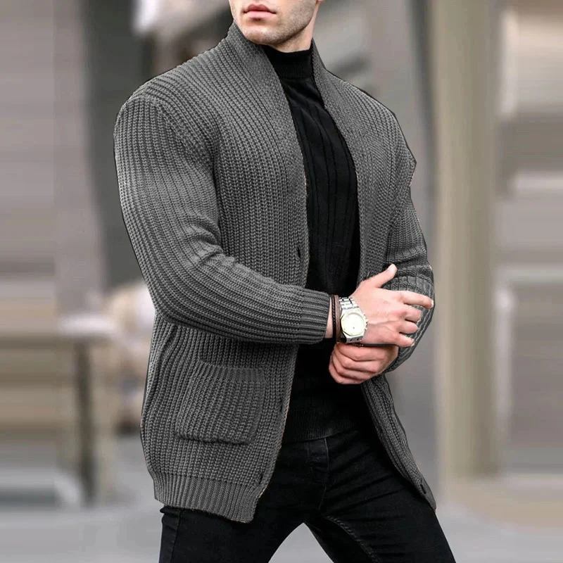 Herren Grobstrick-Cardigan mit Schalkragen und aufgesetzten Taschen Drune