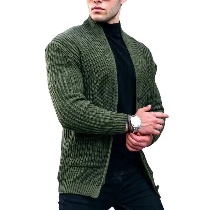 Herren Grobstrick-Cardigan mit Schalkragen und aufgesetzten Taschen Drune