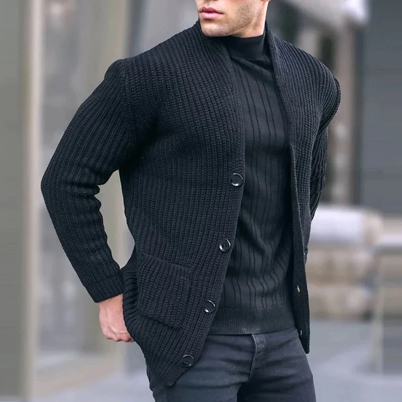 Herren Grobstrick-Cardigan mit Schalkragen und aufgesetzten Taschen Drune