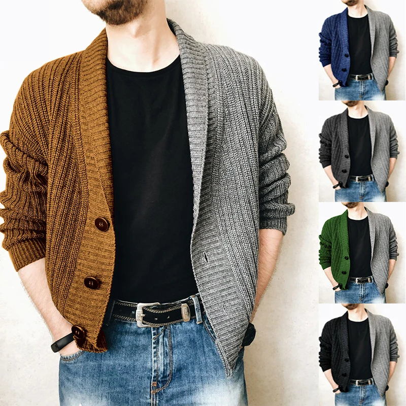Herren Grobstrick-Cardigan mit Schalkragen, Rippstruktur und markanten Knöpfen Drune