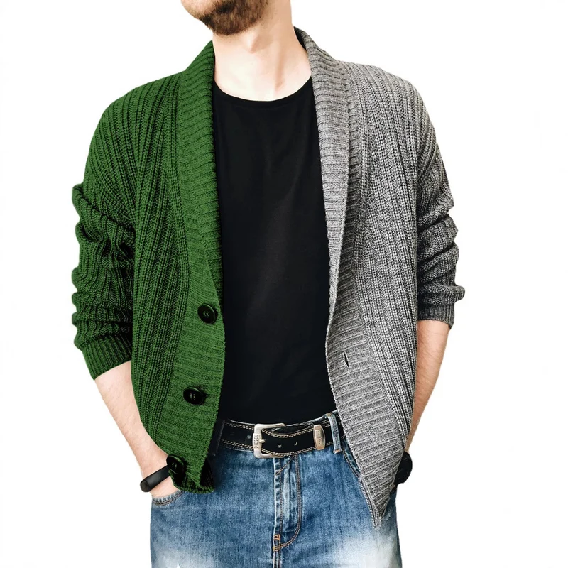 Herren Grobstrick-Cardigan mit Schalkragen, Rippstruktur und markanten Knöpfen Drune