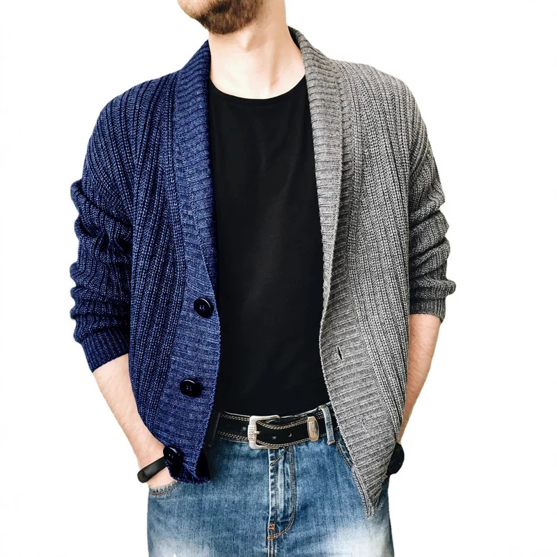 Herren Grobstrick-Cardigan mit Schalkragen, Rippstruktur und markanten Knöpfen Drune