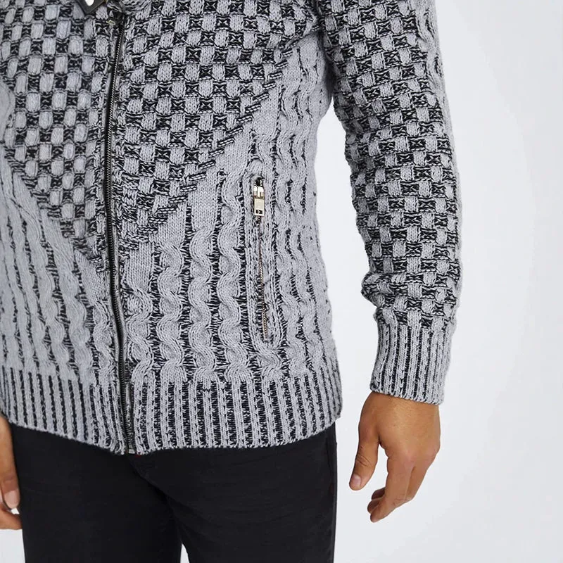 Herren Grobstrick-Cardigan mit asymmetrischem Wickelkragen und Reißverschluss Drune