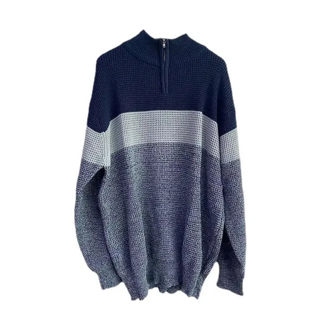 Herren Grobgestrickter Strukturstrick-Pullover mit halbem Reißverschluss und Raglanärmeln Drune