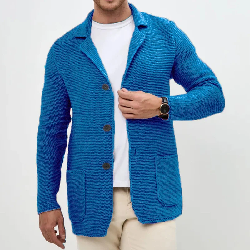 Herren grobgestrickter Strickcardigan mit Schalkragen und aufgesetzten Taschen Drune