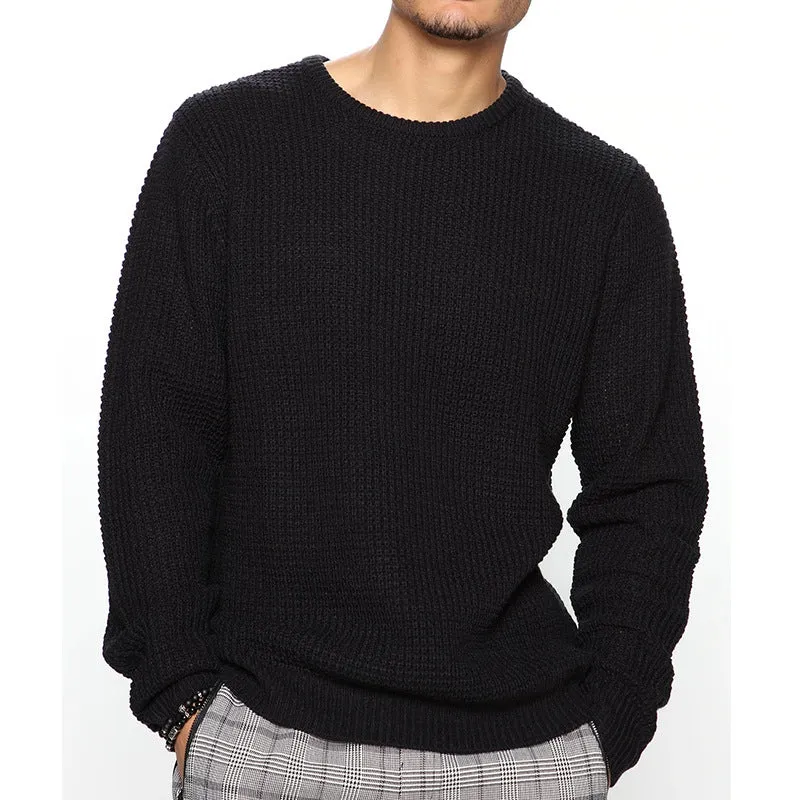 Herren Grobgestrickter Rundhals-Pullover mit Körbchenmuster und Relaxed-Fit Drune