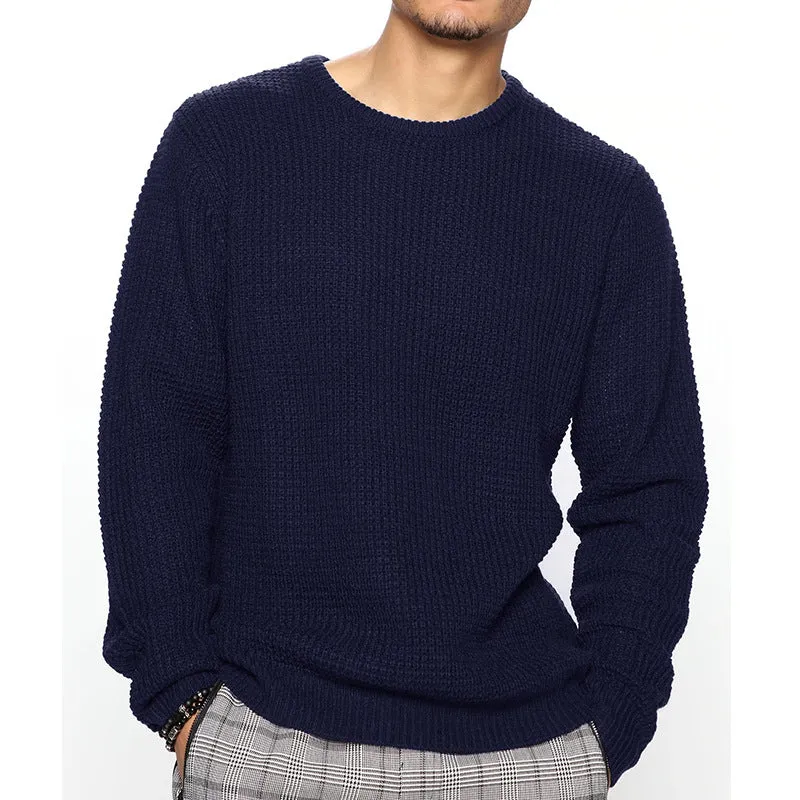 Herren Grobgestrickter Rundhals-Pullover mit Körbchenmuster und Relaxed-Fit Drune