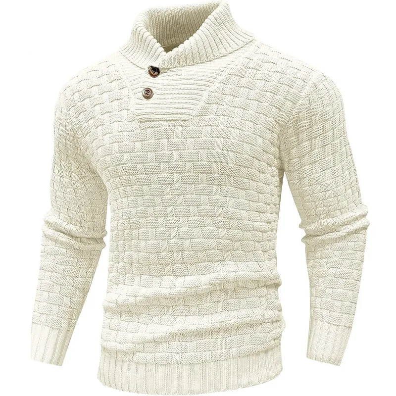 Herren Grobgestrickter Pullover mit hohem Rollkragen, Knopfleiste und Körbchenstrick Drune