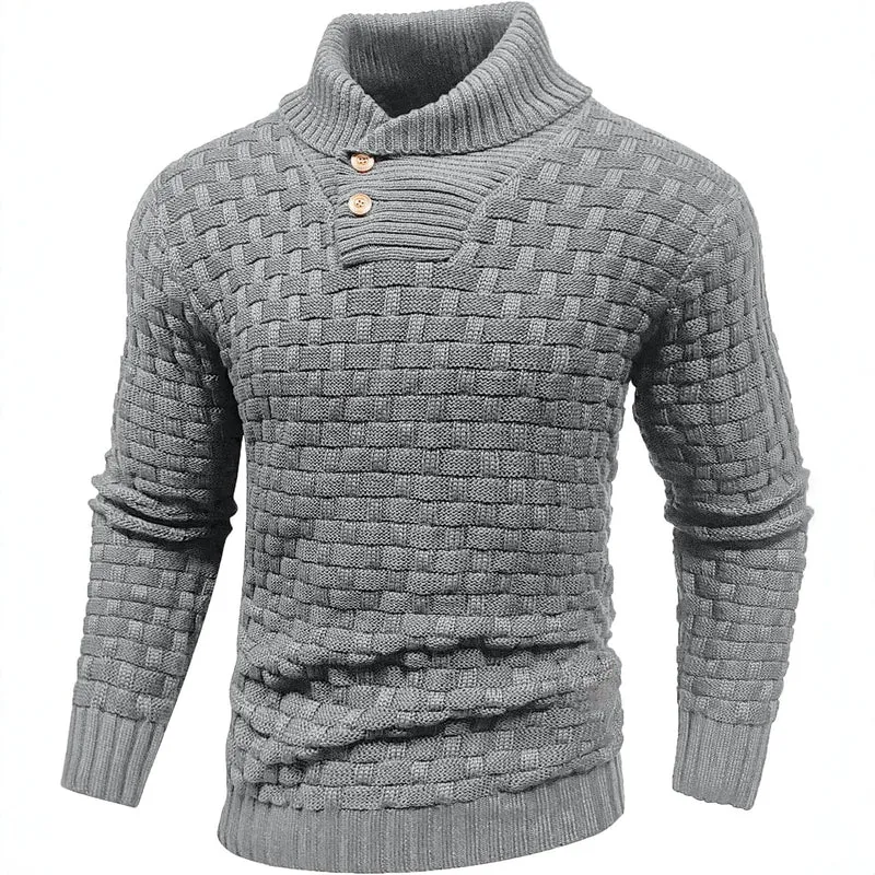 Herren Grobgestrickter Pullover mit hohem Rollkragen, Knopfleiste und Körbchenstrick Drune