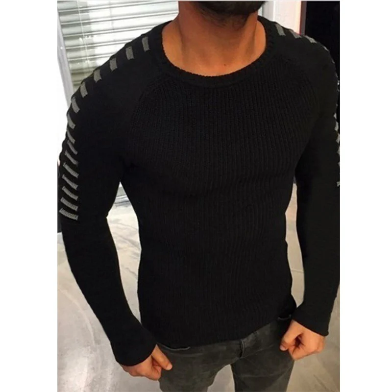 Herren Figurbetonter Rippstrick-Pullover mit Kontraststreifen an den Ärmeln Drune
