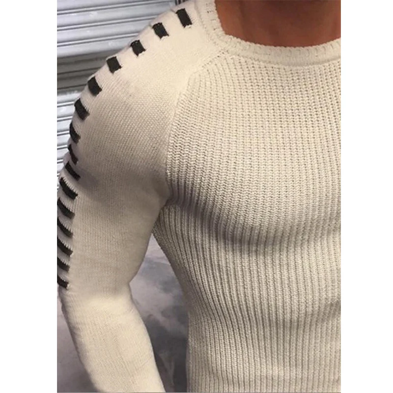 Herren Figurbetonter Rippstrick-Pullover mit Kontraststreifen an den Ärmeln Drune