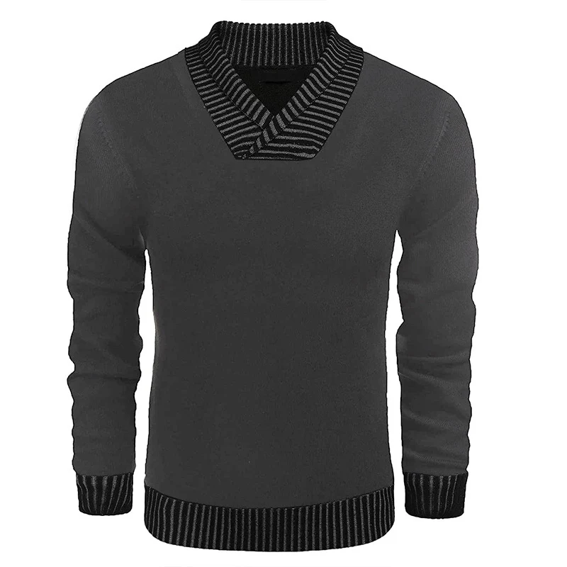 Herren Feinstrick-Pullover mit V-Ausschnitt und kontrastierendem Rippkragen Drune