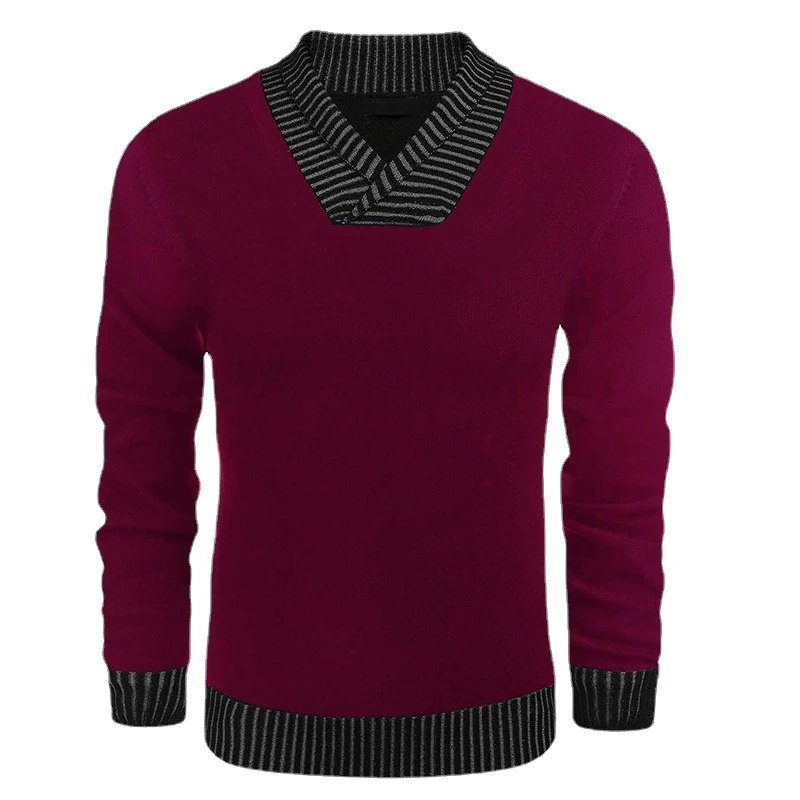 Herren Feinstrick-Pullover mit V-Ausschnitt und kontrastierendem Rippkragen Drune
