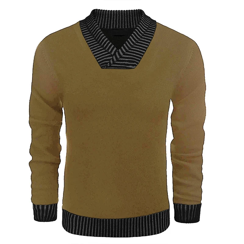 Herren Feinstrick-Pullover mit V-Ausschnitt und kontrastierendem Rippkragen Drune