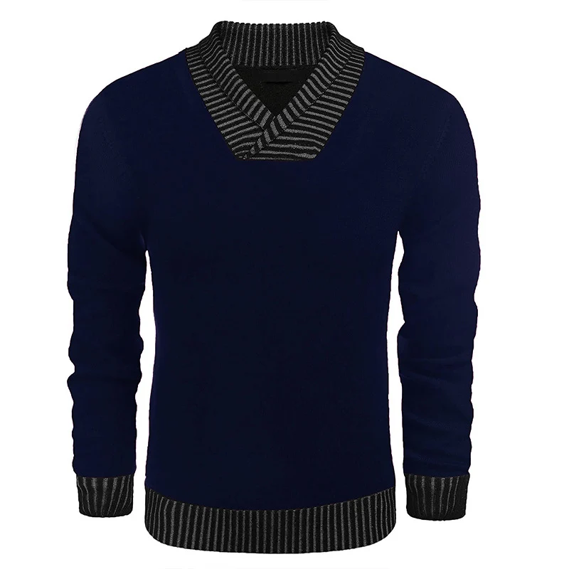 Herren Feinstrick-Pullover mit V-Ausschnitt und kontrastierendem Rippkragen Drune