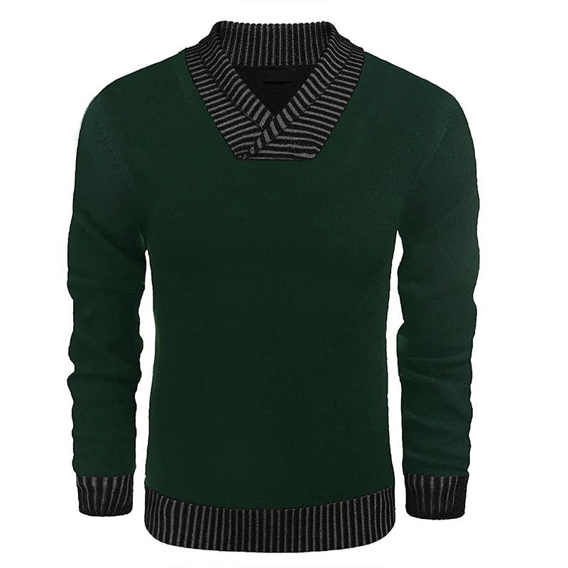Herren Feinstrick-Pullover mit V-Ausschnitt und kontrastierendem Rippkragen Drune