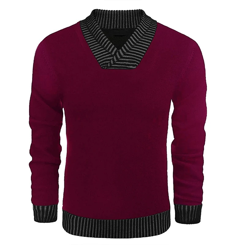 Herren Feinstrick-Pullover mit V-Ausschnitt und kontrastierendem Rippkragen Drune