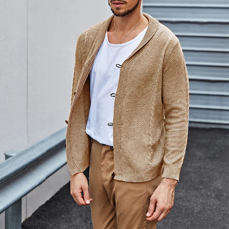 Herren Feinstrick-Cardigan mit Schalkragen, Karabiner-Verschlüssen und Strukturstrick Drune