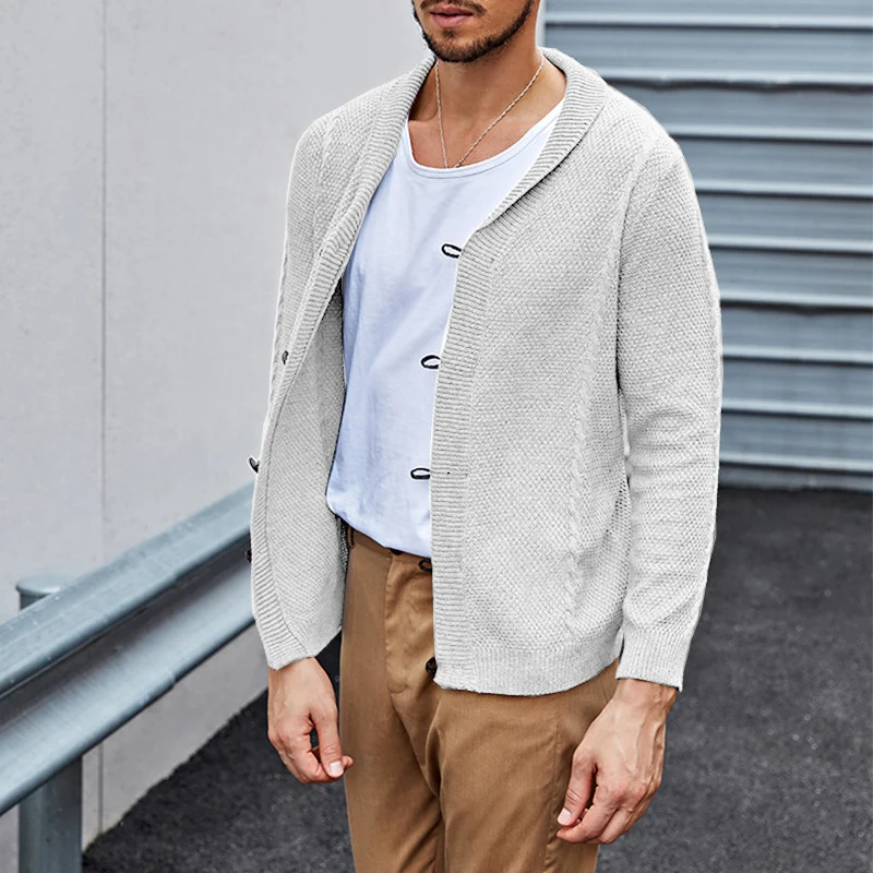 Herren Feinstrick-Cardigan mit Schalkragen, Karabiner-Verschlüssen und Strukturstrick Drune