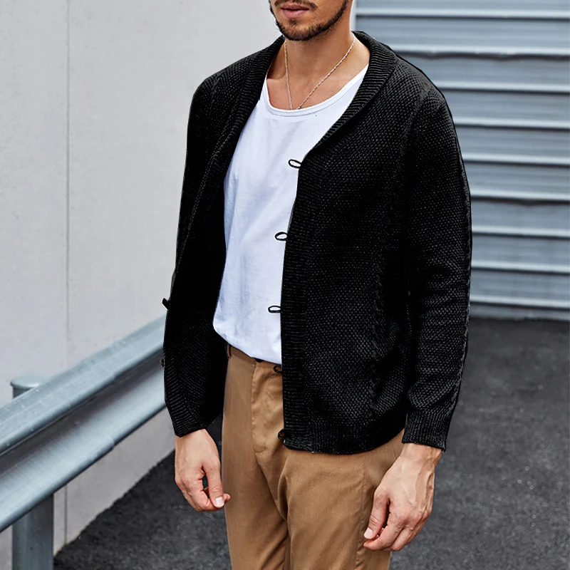 Herren Feinstrick-Cardigan mit Schalkragen, Karabiner-Verschlüssen und Strukturstrick Drune