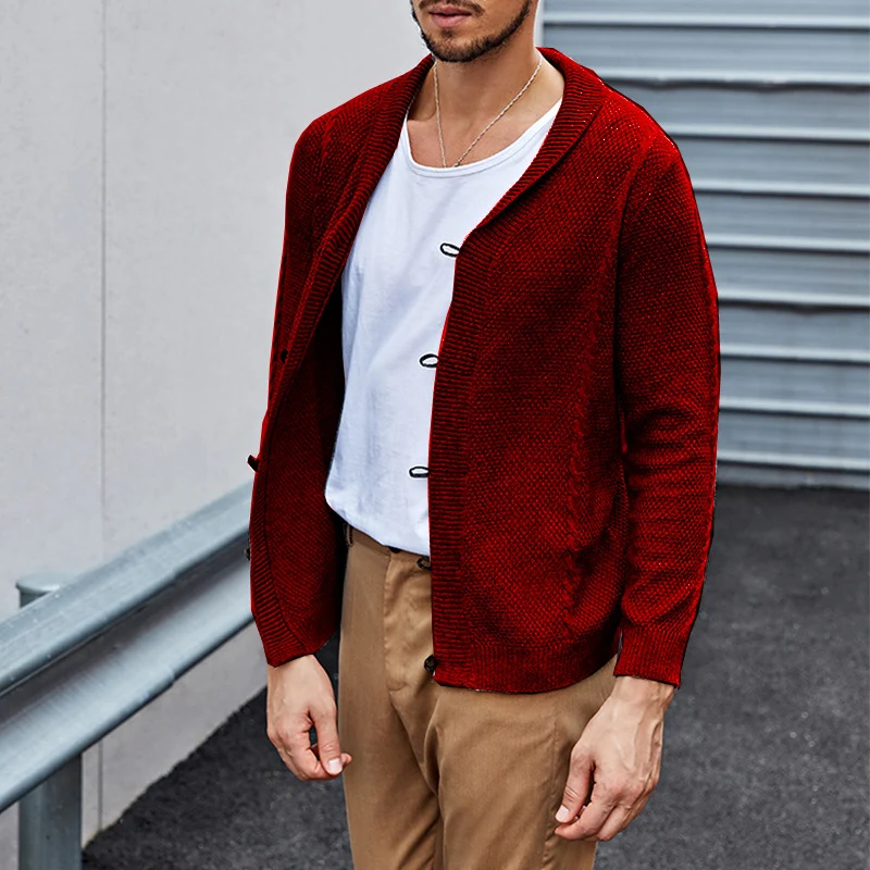 Herren Feinstrick-Cardigan mit Schalkragen, Karabiner-Verschlüssen und Strukturstrick Drune