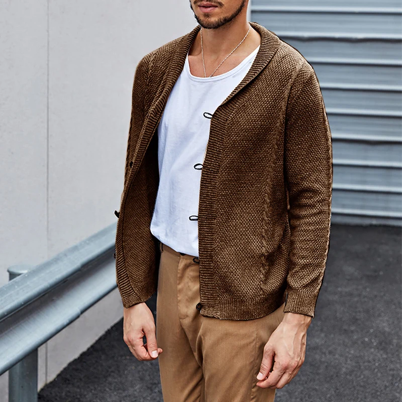 Herren Feinstrick-Cardigan mit Schalkragen, Karabiner-Verschlüssen und Strukturstrick Drune