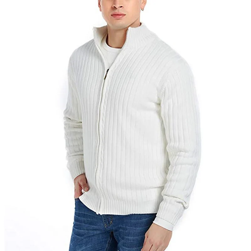 Herren Feinstrick-Cardigan mit durchgehendem Reißverschluss, Stehkragen und markanter Rippenstruktur Drune