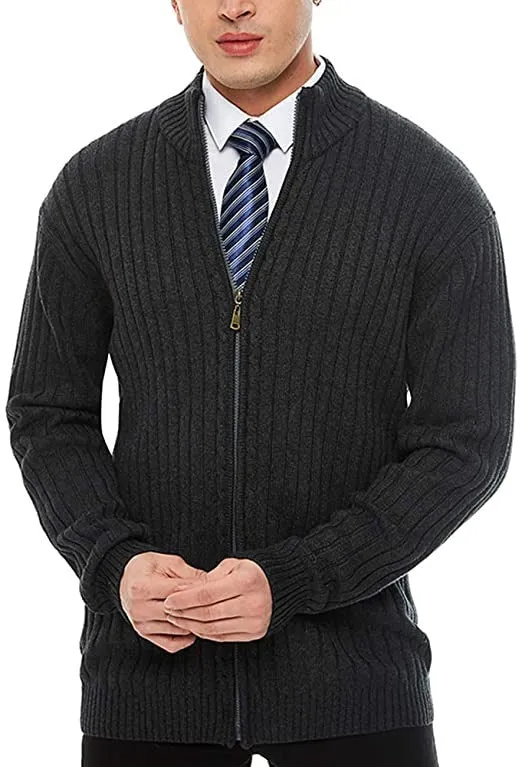 Herren Feinstrick-Cardigan mit durchgehendem Reißverschluss, Stehkragen und markanter Rippenstruktur Drune