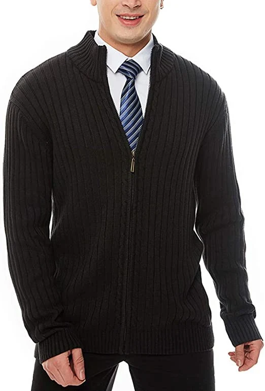 Herren Feinstrick-Cardigan mit durchgehendem Reißverschluss, Stehkragen und markanter Rippenstruktur Drune