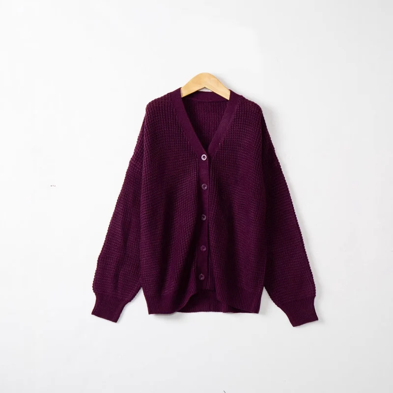 Damen Waffelstruktur-Cardigan mit tiefem V-Ausschnitt und kastigem Oversize-Schnitt Drune