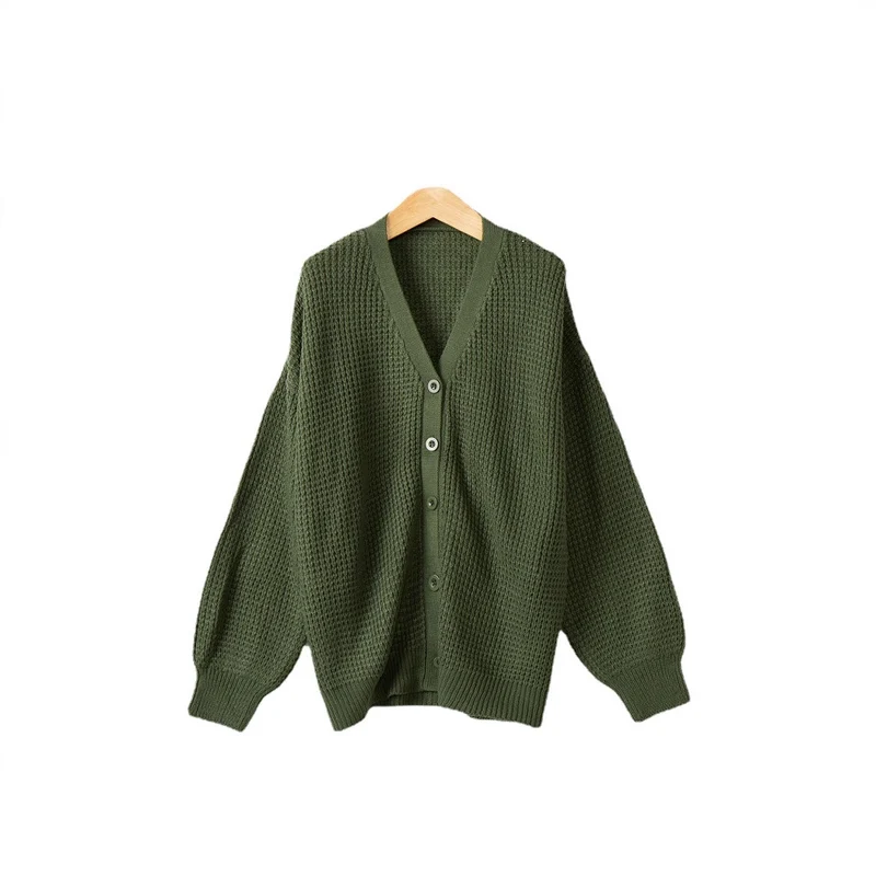 Damen Waffelstruktur-Cardigan mit tiefem V-Ausschnitt und kastigem Oversize-Schnitt Drune