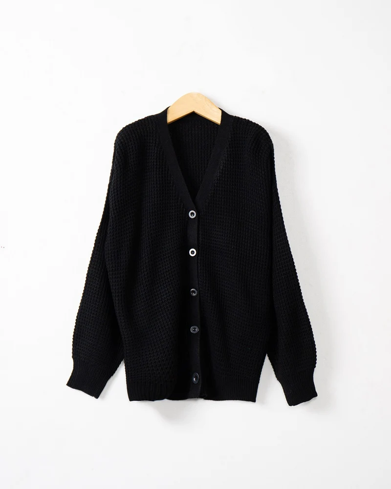 Damen Waffelstruktur-Cardigan mit tiefem V-Ausschnitt und kastigem Oversize-Schnitt Drune