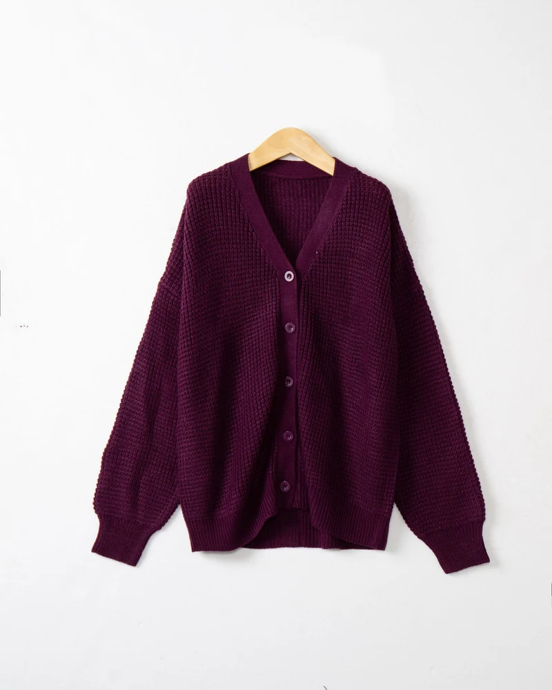 Damen Waffelstruktur-Cardigan mit tiefem V-Ausschnitt und kastigem Oversize-Schnitt Drune