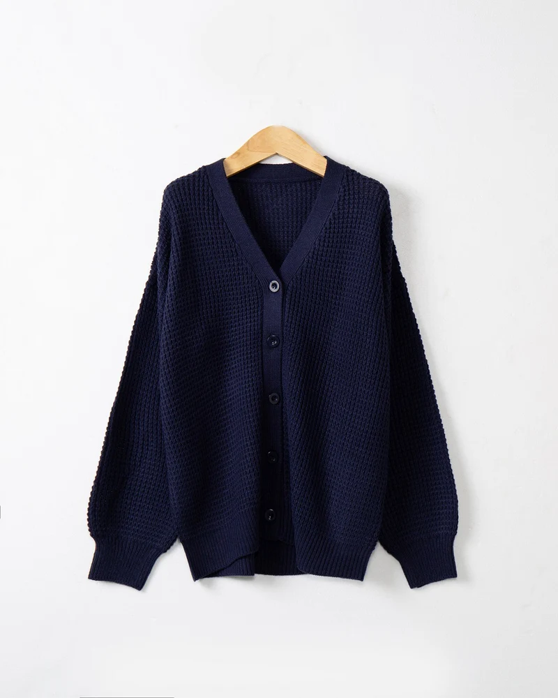 Damen Waffelstruktur-Cardigan mit tiefem V-Ausschnitt und kastigem Oversize-Schnitt Drune