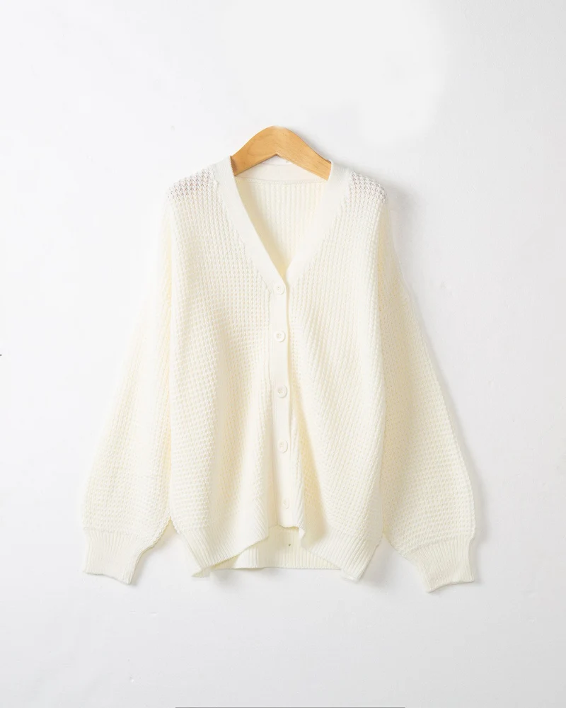 Damen Waffelstruktur-Cardigan mit tiefem V-Ausschnitt und kastigem Oversize-Schnitt Drune