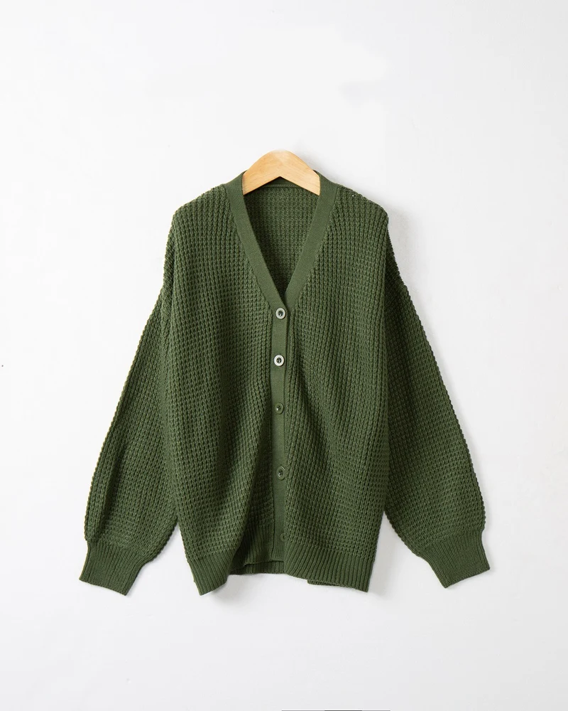 Damen Waffelstruktur-Cardigan mit tiefem V-Ausschnitt und kastigem Oversize-Schnitt Drune