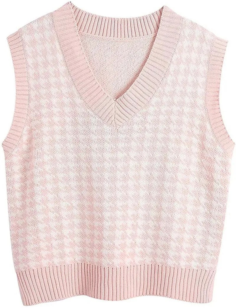 Damen Strickweste mit Hahnentritt-Muster, V-Ausschnitt und geripptem Saum Drune