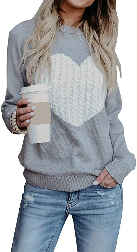Damen Strickpullover mit Herzapplikation, Rippbündchen und legerer Passform Drune